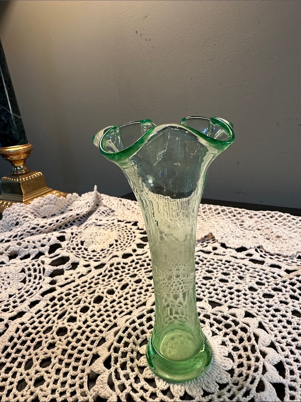 Green Glass Ruffled Vase - Home Accents